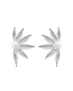 VOJ Silver Plated Stainless Steel Pearl Flower Shaped Studs - Distacart