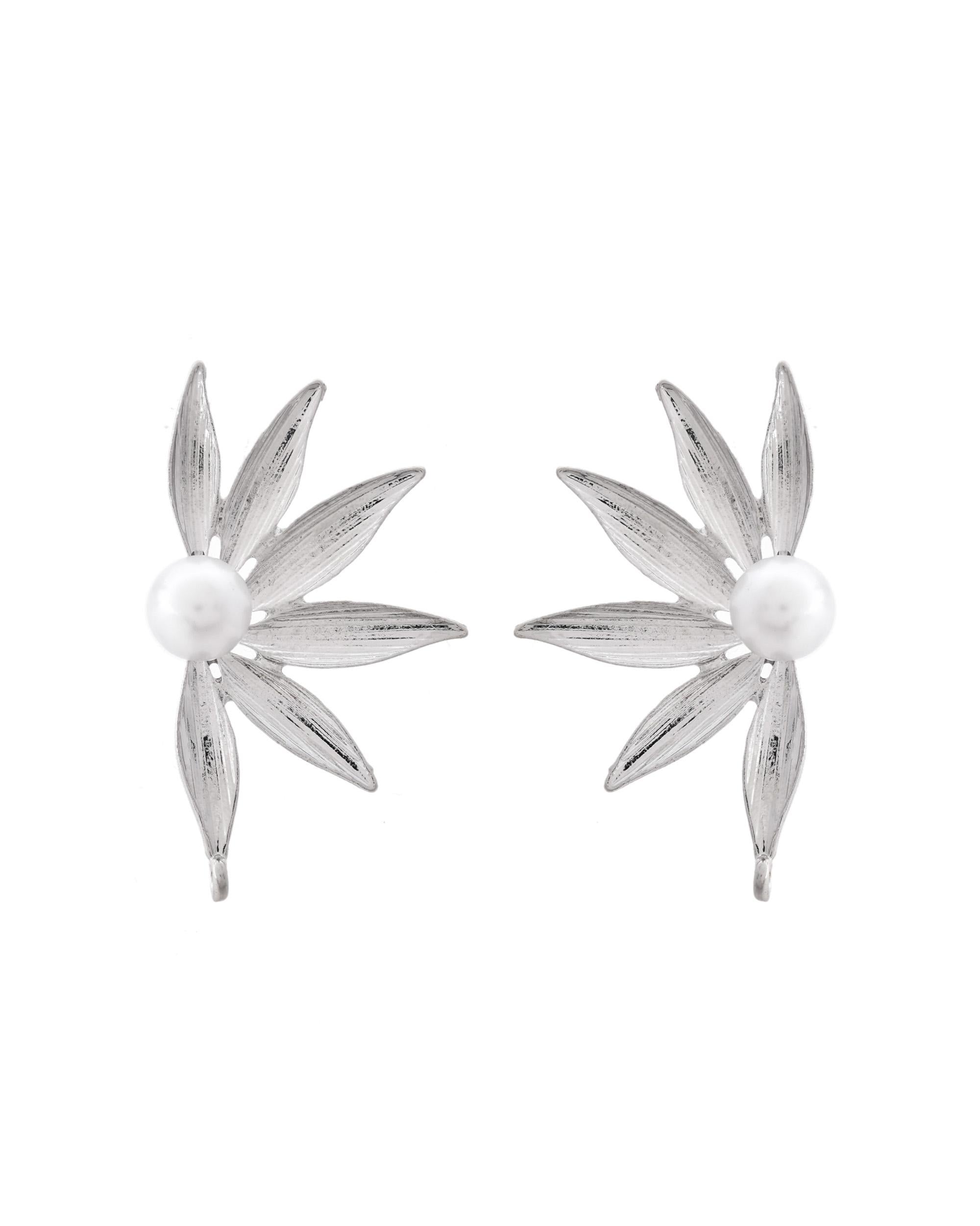 VOJ Silver Plated Stainless Steel Pearl Flower Shaped Studs - Distacart