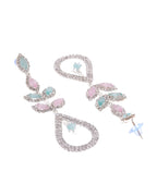 VOJ Silver-Toned Mind Green And Pink Teardrop Shaped Drop Earrings - Distacart