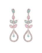VOJ Silver-Toned Mind Green And Pink Teardrop Shaped Drop Earrings - Distacart