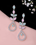 VOJ Silver-Toned Mind Green And Pink Teardrop Shaped Drop Earrings - Distacart