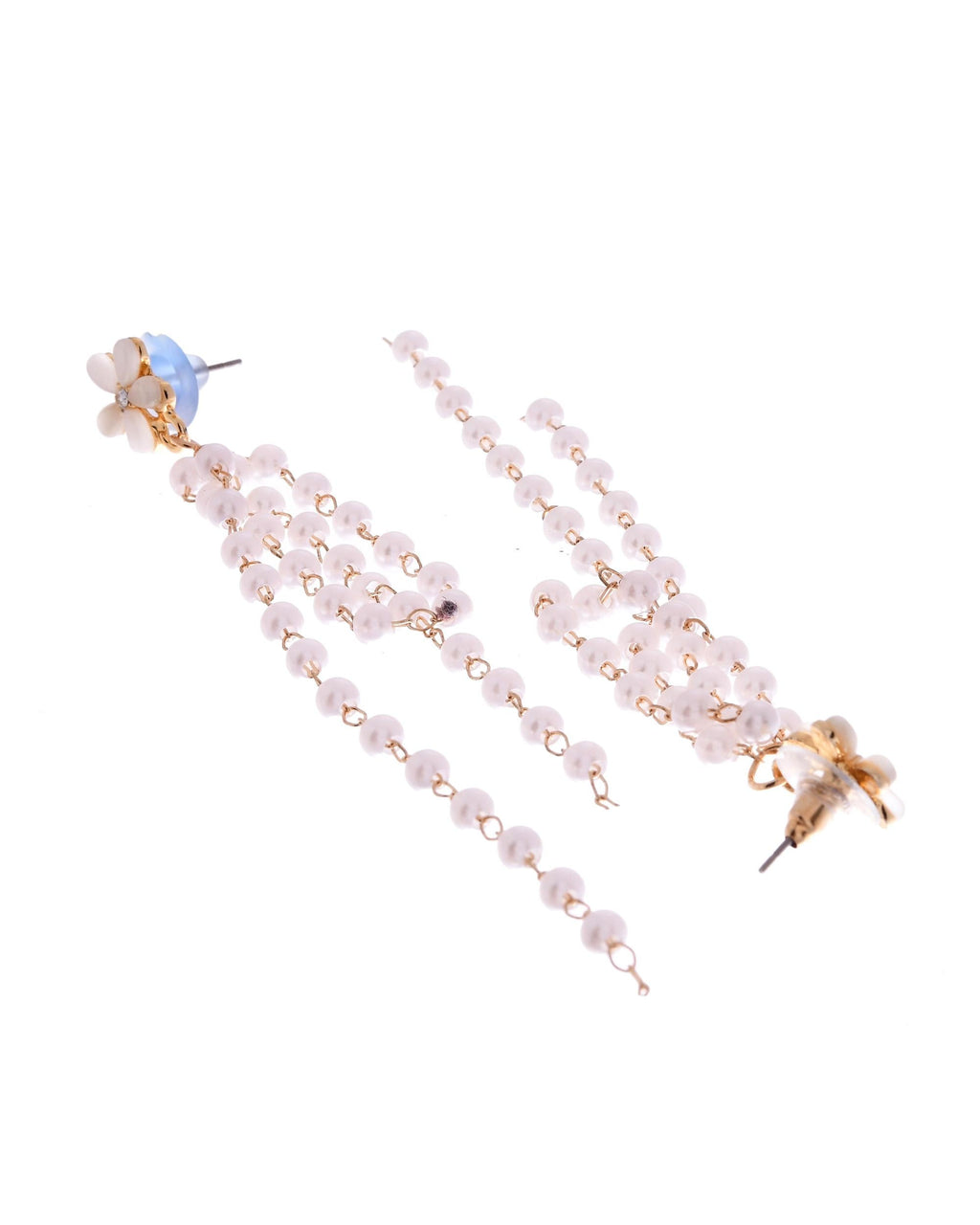 VOJ Gold-Polished Flower Stone Studded & Beaded Acrylic Drop Earrings - Distacart