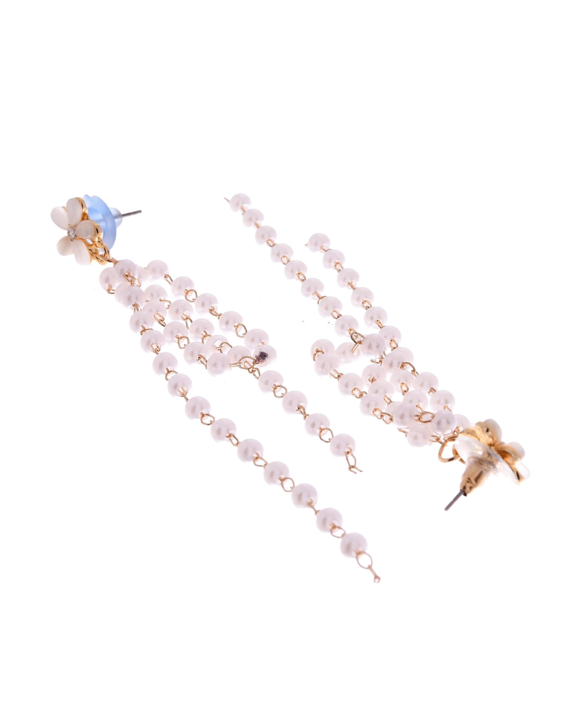 VOJ Gold-Polished Flower Stone Studded & Beaded Acrylic Drop Earrings - Distacart