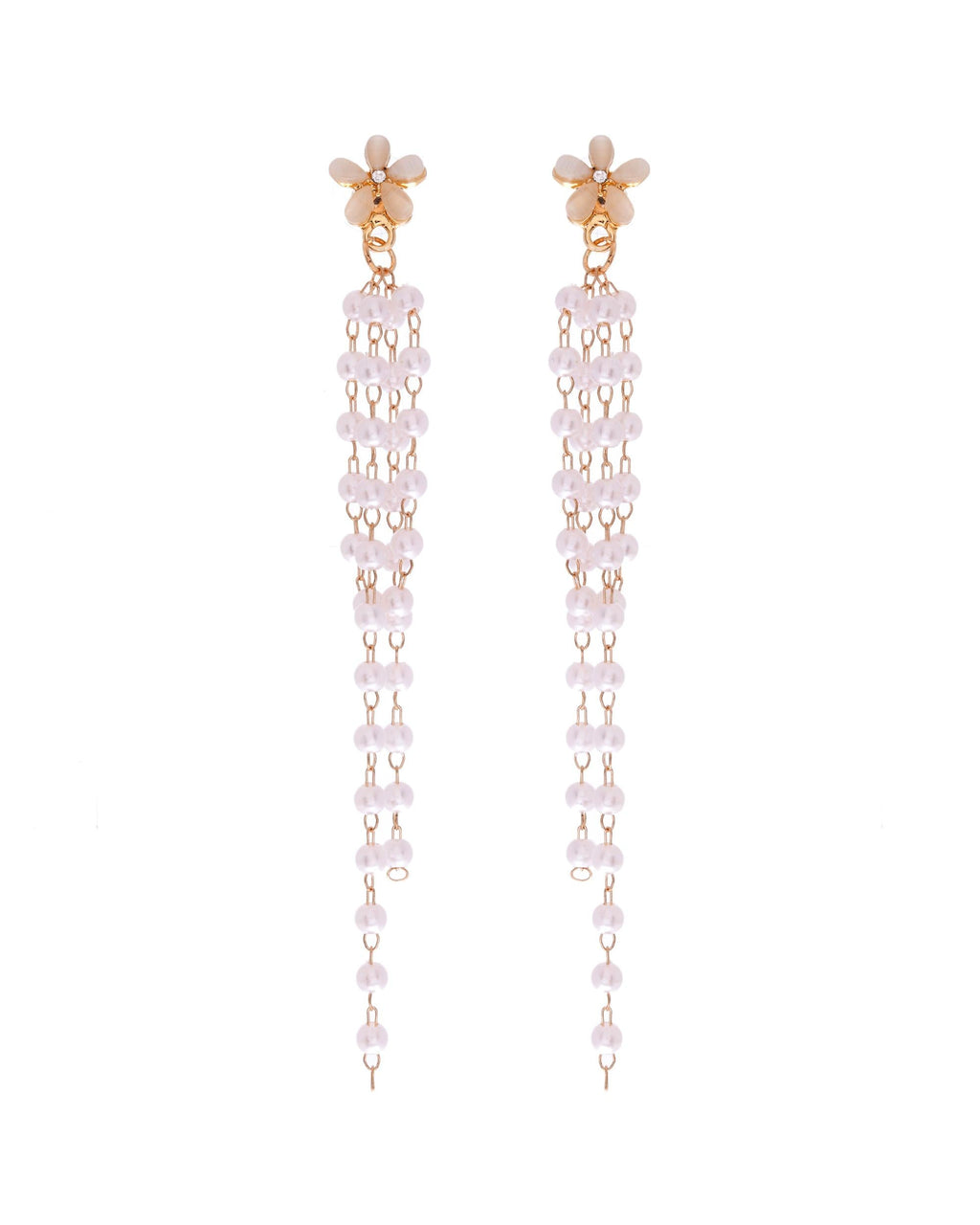 VOJ Gold-Polished Flower Stone Studded & Beaded Acrylic Drop Earrings - Distacart