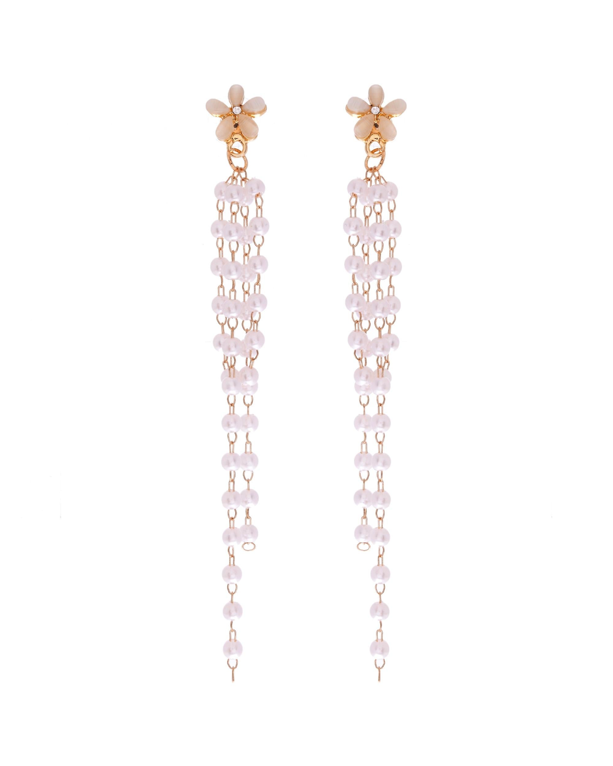 VOJ Gold-Polished Flower Stone Studded & Beaded Acrylic Drop Earrings - Distacart
