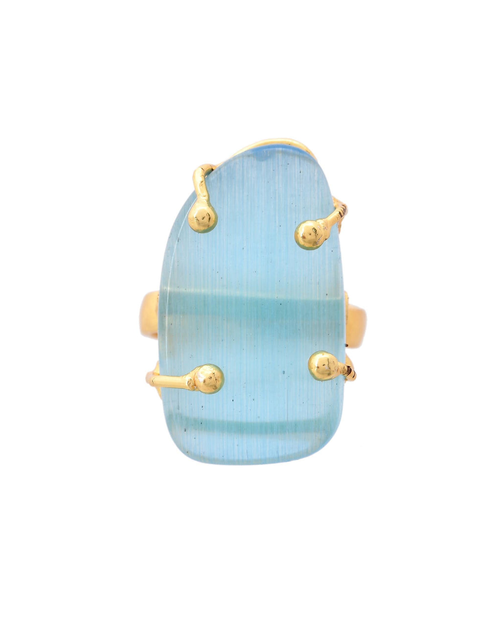 VOJ Gold-Polished Light Blue Stone Studded Ring