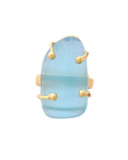 VOJ Gold-Polished Light Blue Stone Studded Ring