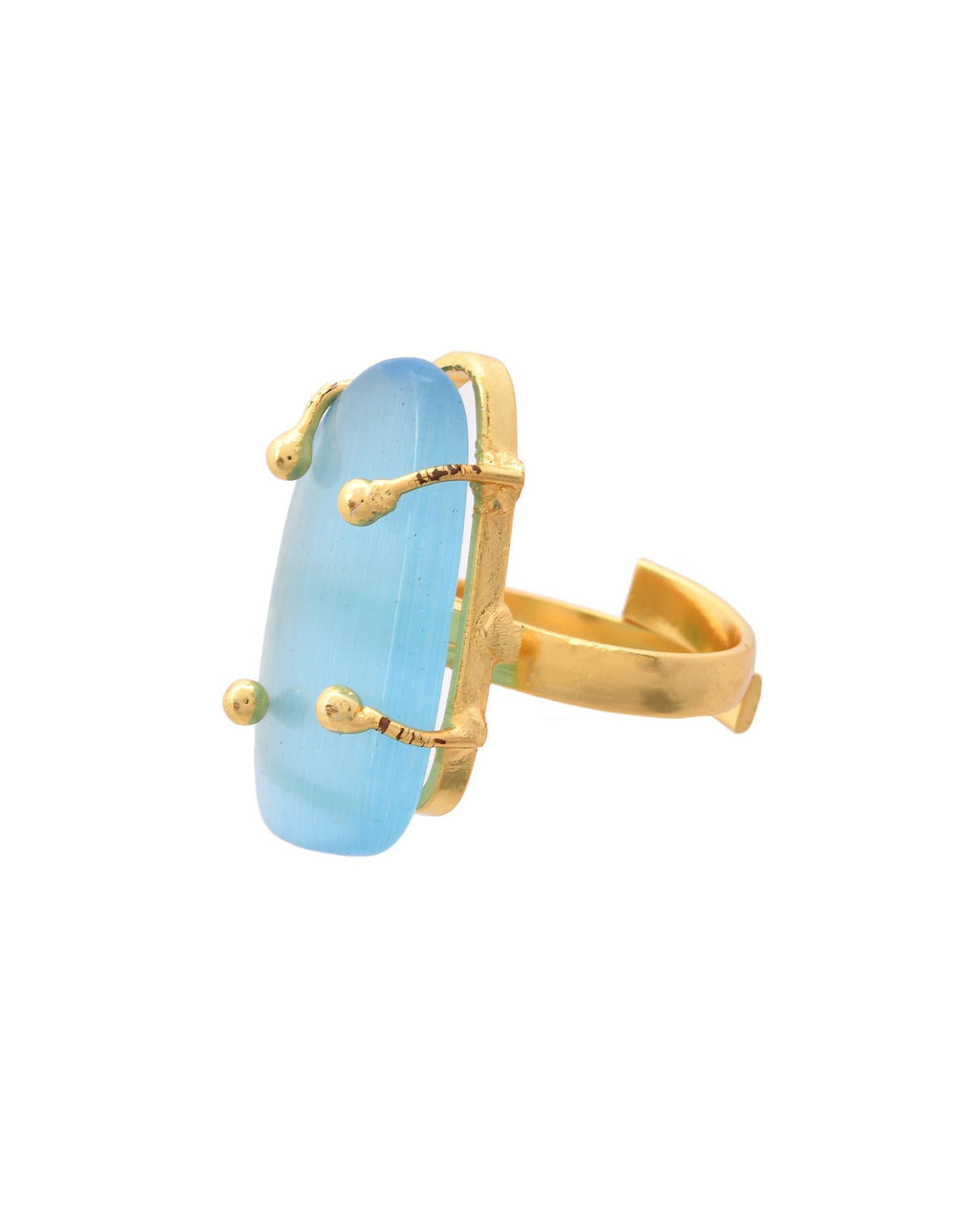 VOJ Gold-Polished Light Blue Stone Studded Ring