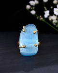 VOJ Gold-Polished Light Blue Stone Studded Ring