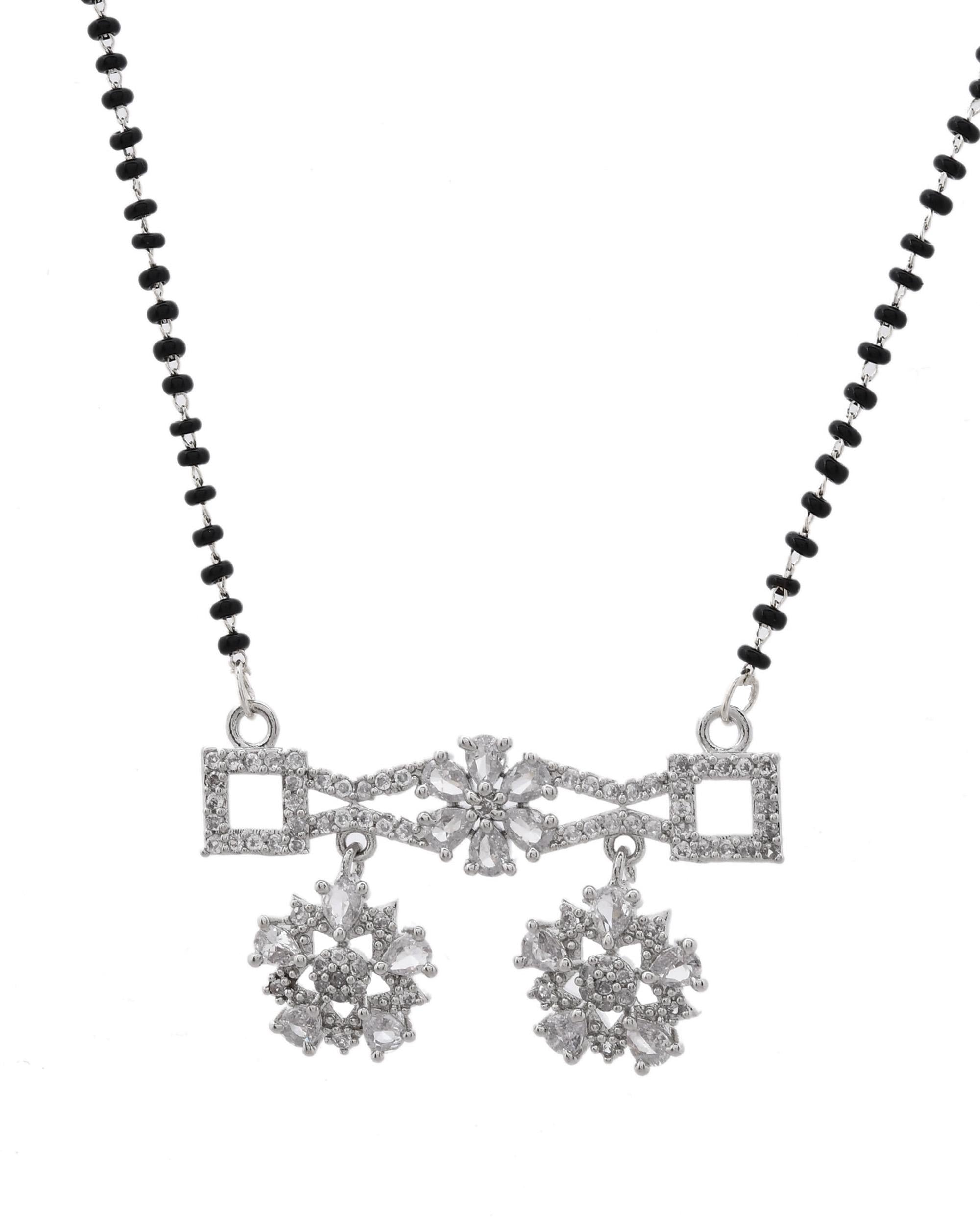 VOJ Silver Plated Ad Stone Studded Designer Mangalsutra Set - Distacart