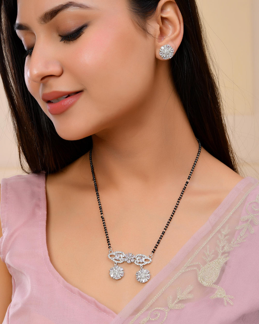 VOJ Silver Plated Ad Stone Studded Designer Mangalsutra Set - Distacart