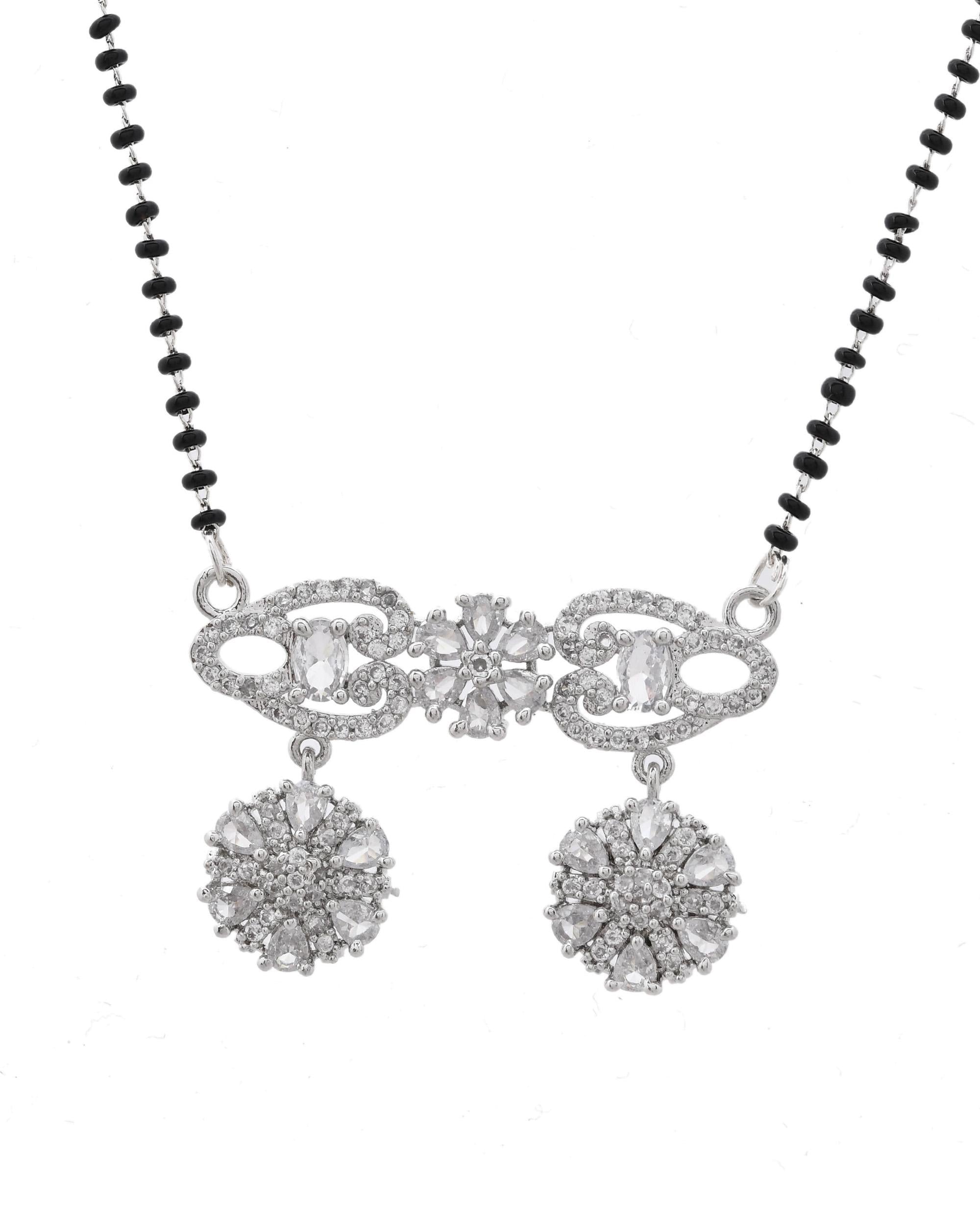 VOJ Silver Plated Ad Stone Studded Designer Mangalsutra Set - Distacart