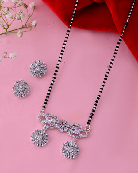 VOJ Silver Plated Ad Stone Studded Designer Mangalsutra Set