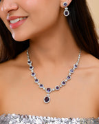 VOJ Silver Plated Blue Ad Stone Studded Jewellery Set