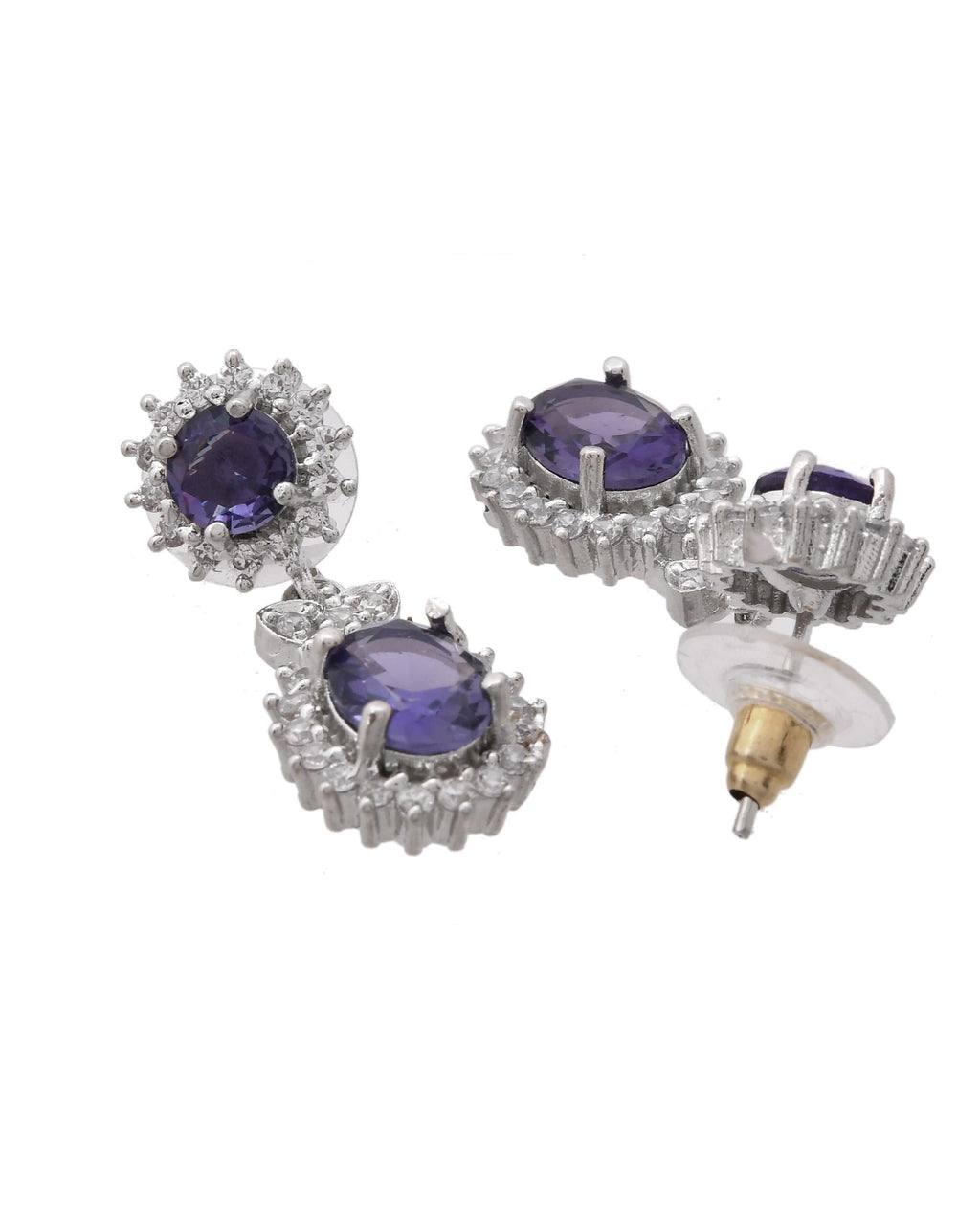 VOJ Silver Plated Blue Ad Stone Studded Jewellery Set