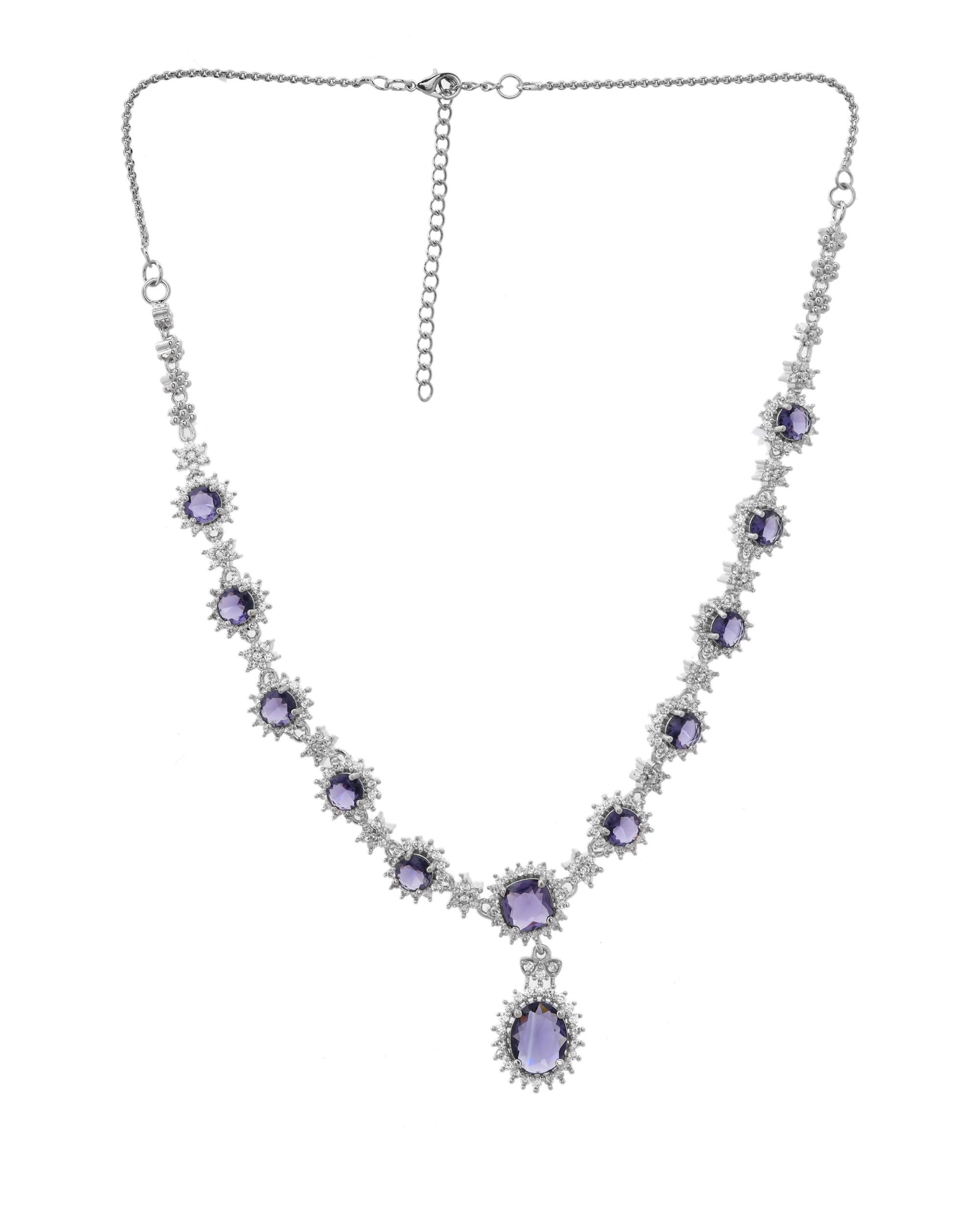 VOJ Silver Plated Blue Ad Stone Studded Jewellery Set