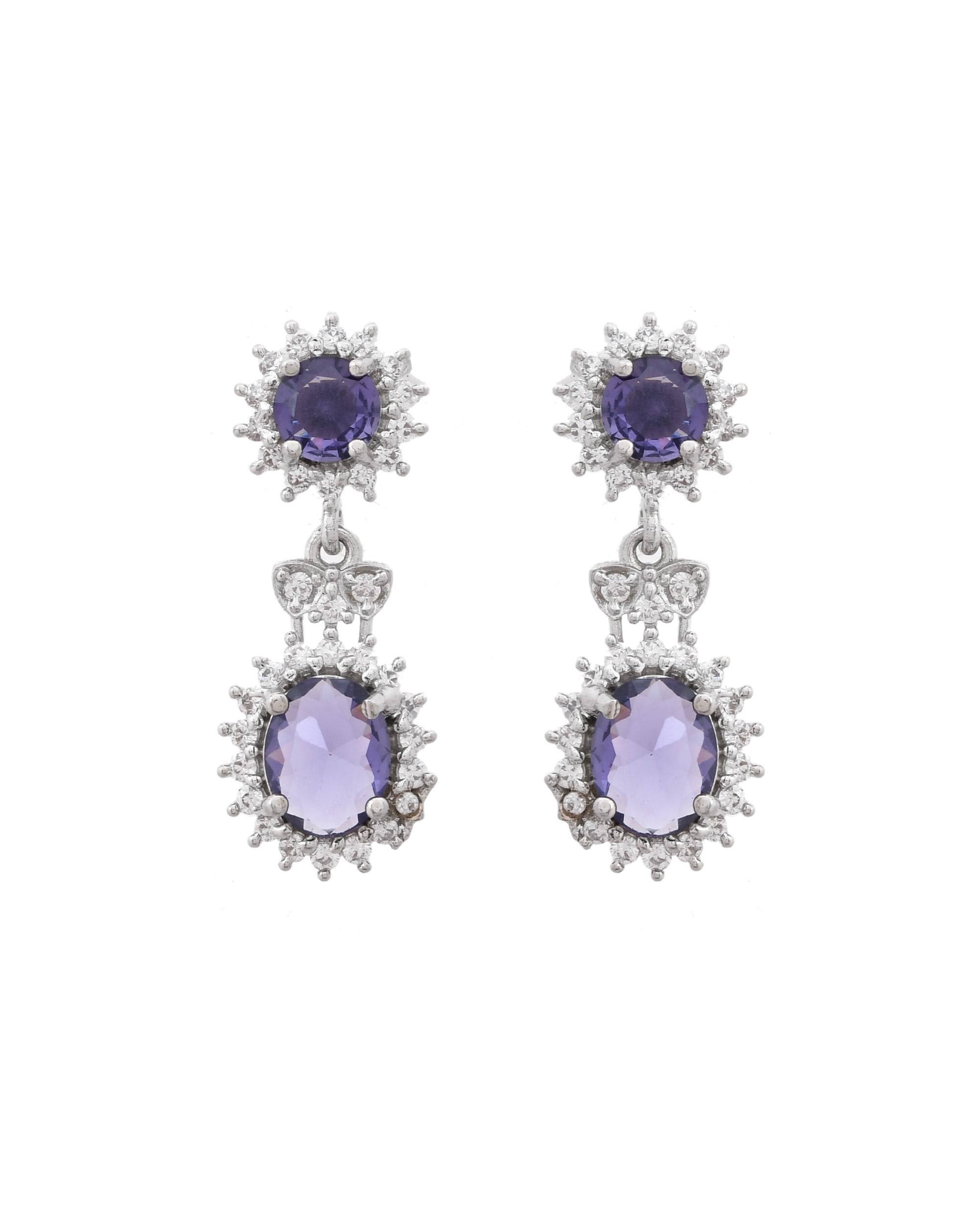 VOJ Silver Plated Blue Ad Stone Studded Jewellery Set