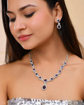 VOJ Silver Plated Blue Ad Stone Studded Jewellery Set