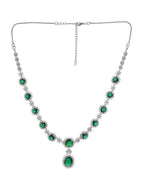 VOJ Silver Plated Green Ad Stone Studded Necklace With Earrings Set
