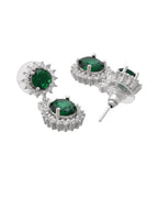 VOJ Silver Plated Green Ad Stone Studded Necklace With Earrings Set
