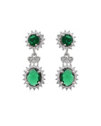 VOJ Silver Plated Green Ad Stone Studded Necklace With Earrings Set