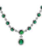 VOJ Silver Plated Green Ad Stone Studded Necklace With Earrings Set