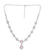 VOJ Baby Pink Ad Stone Studded Silver Plated Jewellery Set