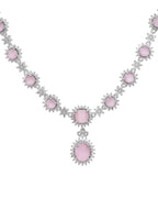 VOJ Baby Pink Ad Stone Studded Silver Plated Jewellery Set