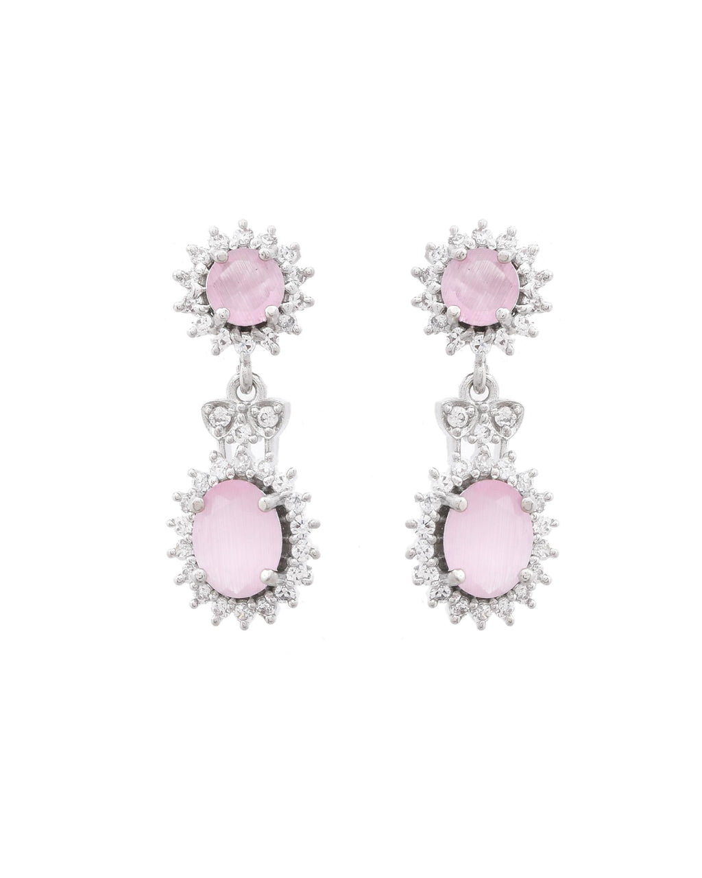 VOJ Baby Pink Ad Stone Studded Silver Plated Jewellery Set