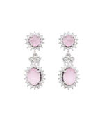 VOJ Baby Pink Ad Stone Studded Silver Plated Jewellery Set