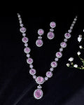 VOJ Baby Pink Ad Stone Studded Silver Plated Jewellery Set