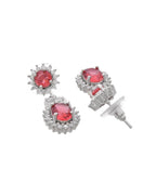VOJ Silver Plated Red Ad Stone Studded Designer Jewellery Set