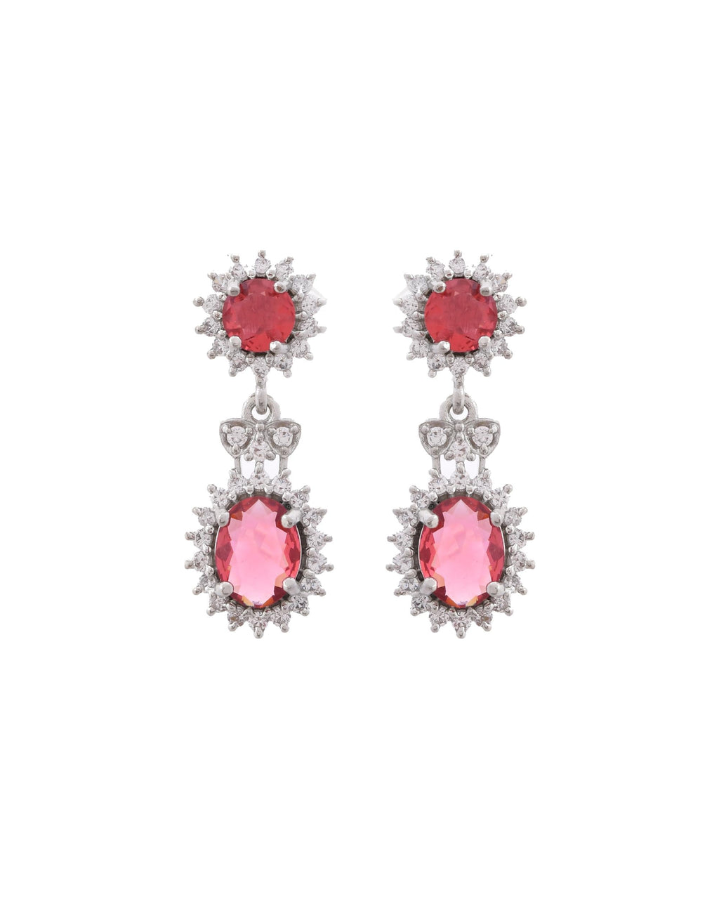 VOJ Silver Plated Red Ad Stone Studded Designer Jewellery Set