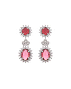 VOJ Silver Plated Red Ad Stone Studded Designer Jewellery Set