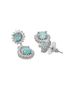 VOJ Silver Plated Sea Green Ad Studded Designer Jewellery Set