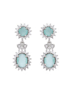 VOJ Silver Plated Sea Green Ad Studded Designer Jewellery Set