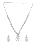 VOJ Silver Plated Ad Studded Designer Necklace With Earrings Set