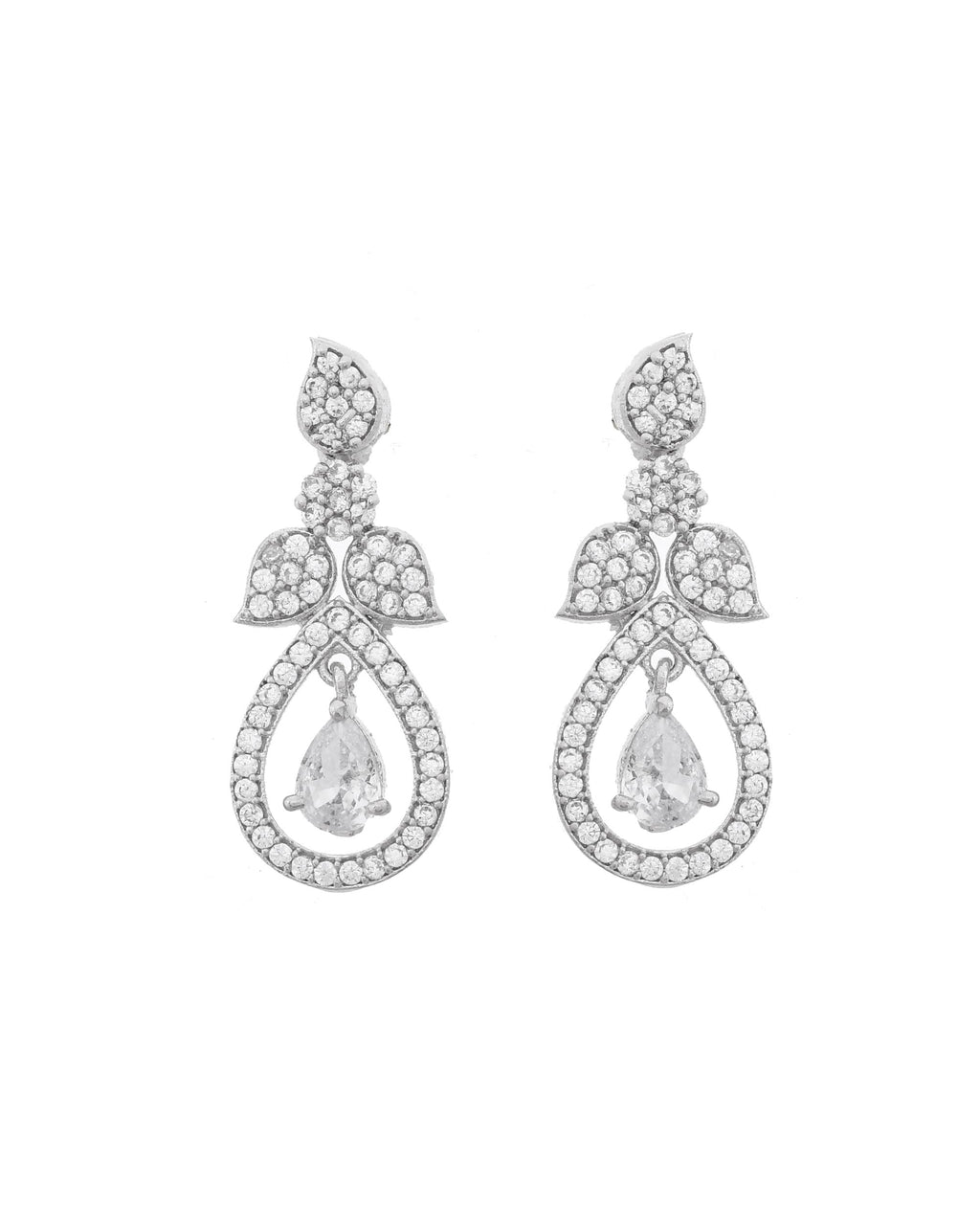 VOJ Silver Plated Ad Studded Designer Necklace With Earrings Set