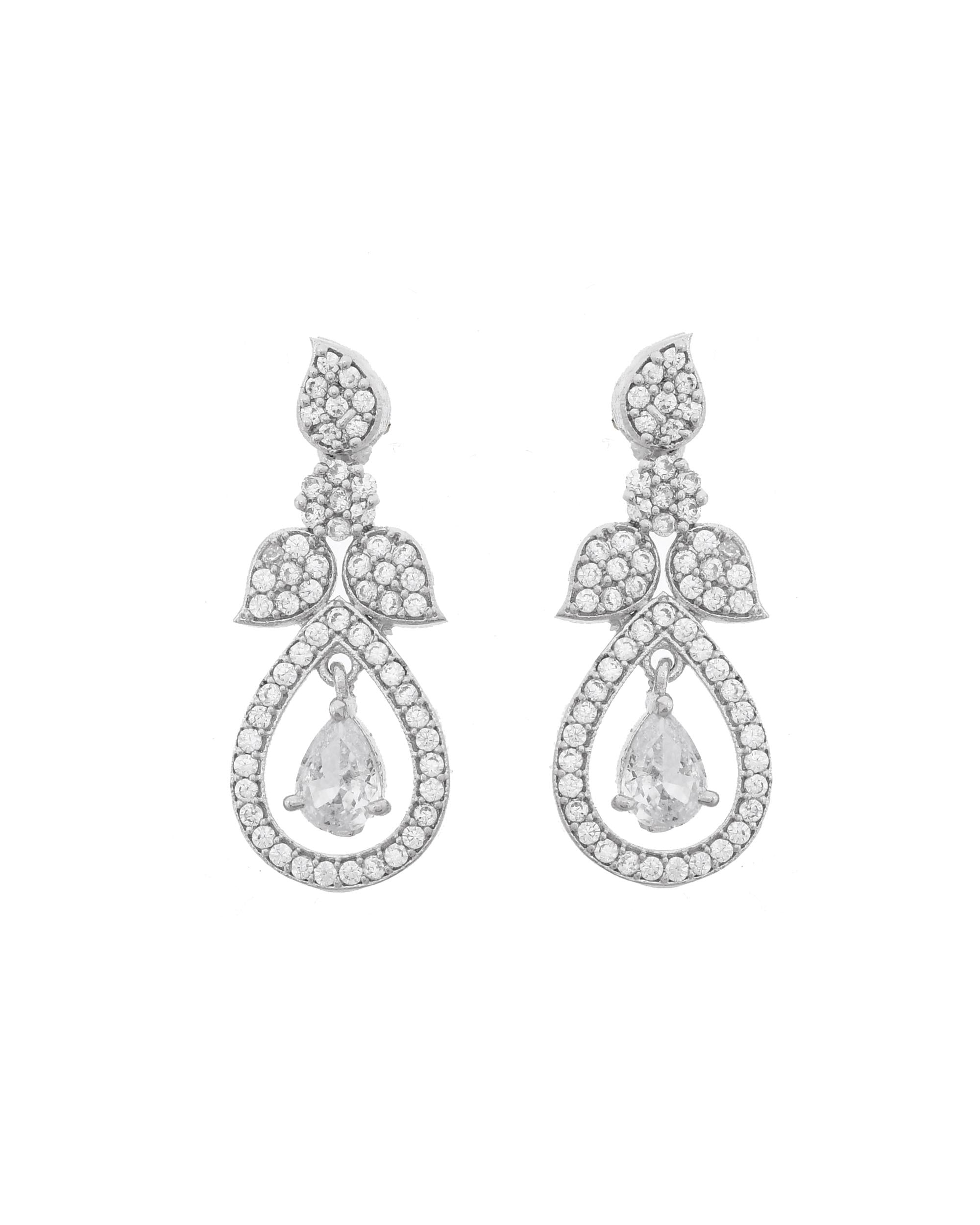 VOJ Silver Plated Ad Studded Designer Necklace With Earrings Set