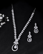 VOJ Silver Plated Ad Studded Designer Necklace With Earrings Set