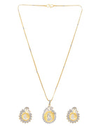VOJ Dual Toned Ad-Studded Pendant With Chain And Earrings Set