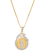 VOJ Dual Toned Ad-Studded Pendant With Chain And Earrings Set