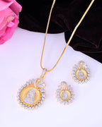 VOJ Dual Toned Ad-Studded Pendant With Chain And Earrings Set