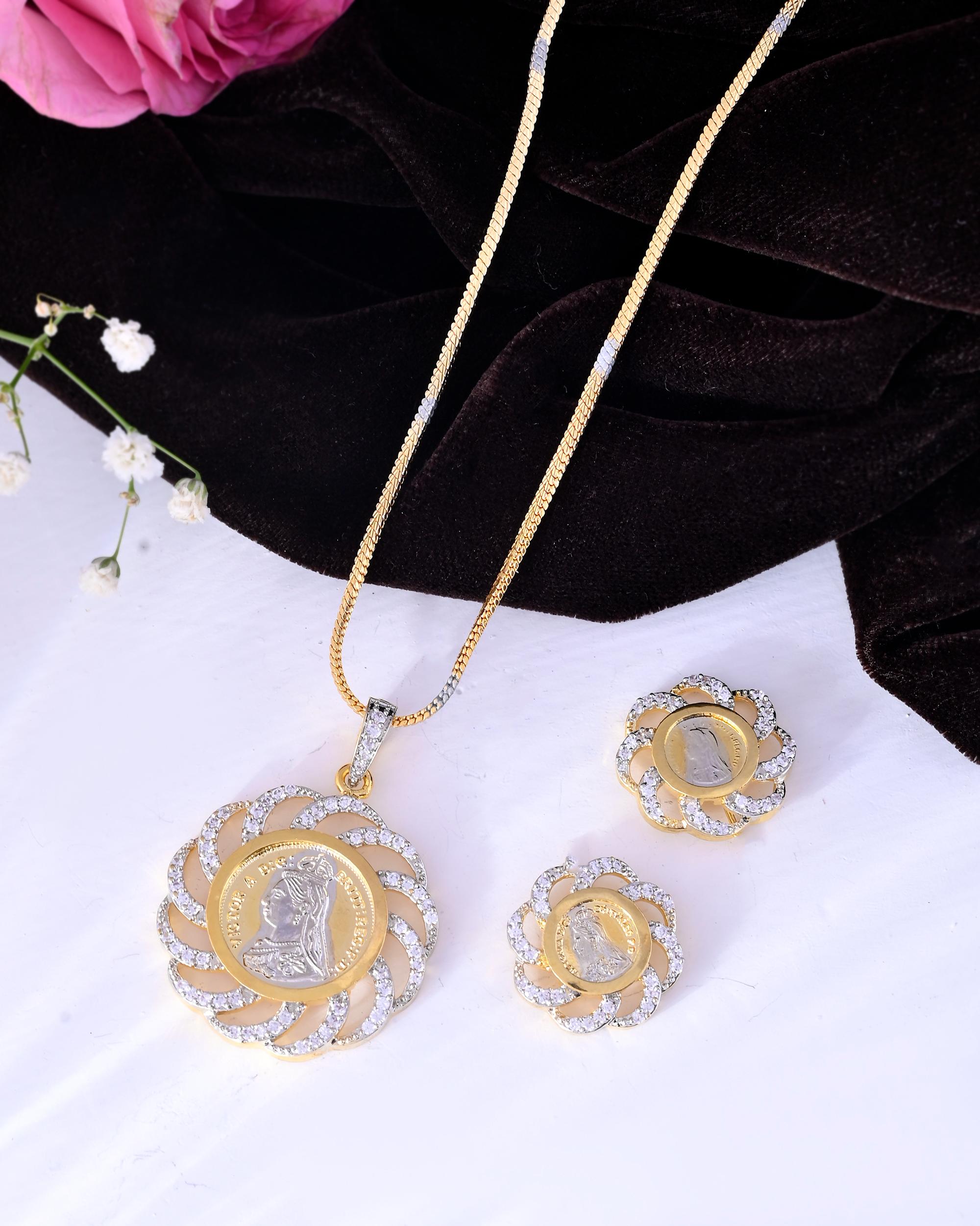VOJ Dual Toned Ad-Studded Coin Chain Set
