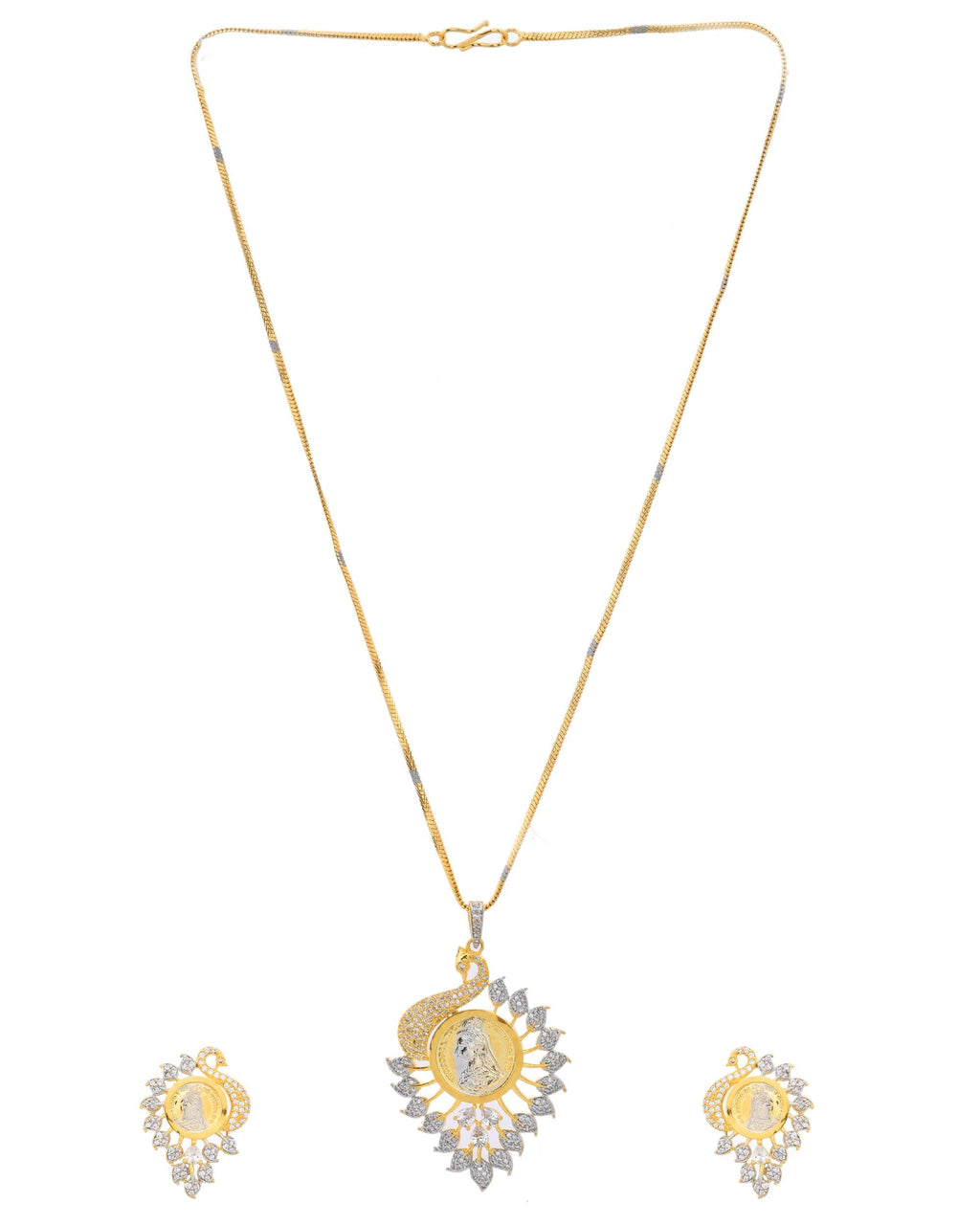 VOJ Dual Toned Ad-Studded Peacock Shaped Chain Set