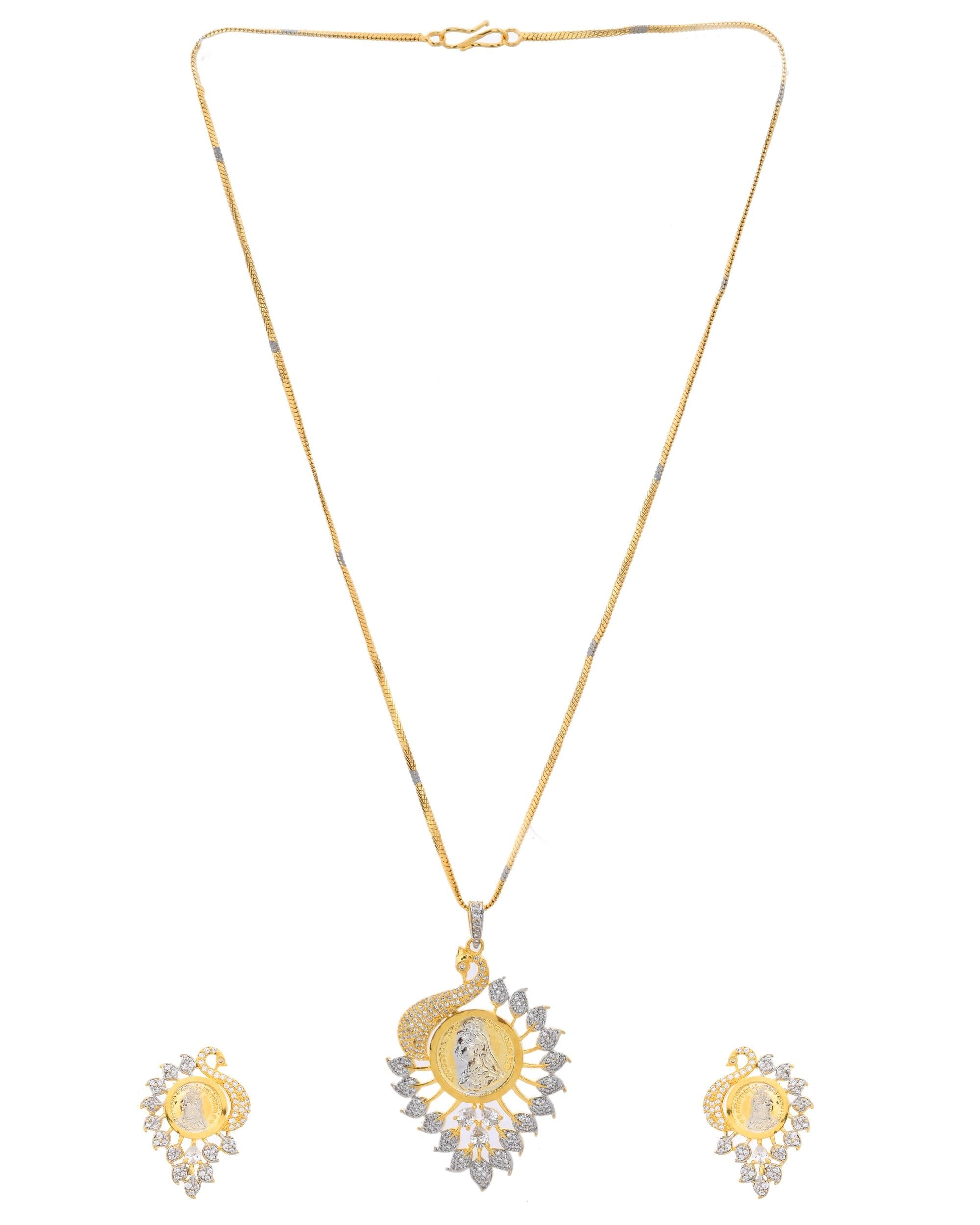 VOJ Dual Toned Ad-Studded Peacock Shaped Chain Set