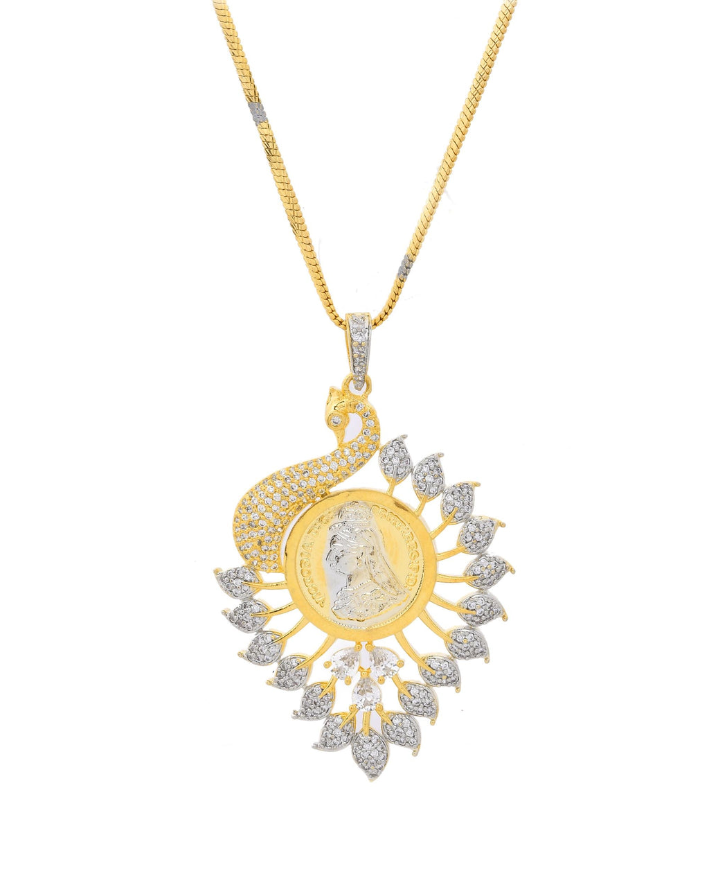 VOJ Dual Toned Ad-Studded Peacock Shaped Chain Set