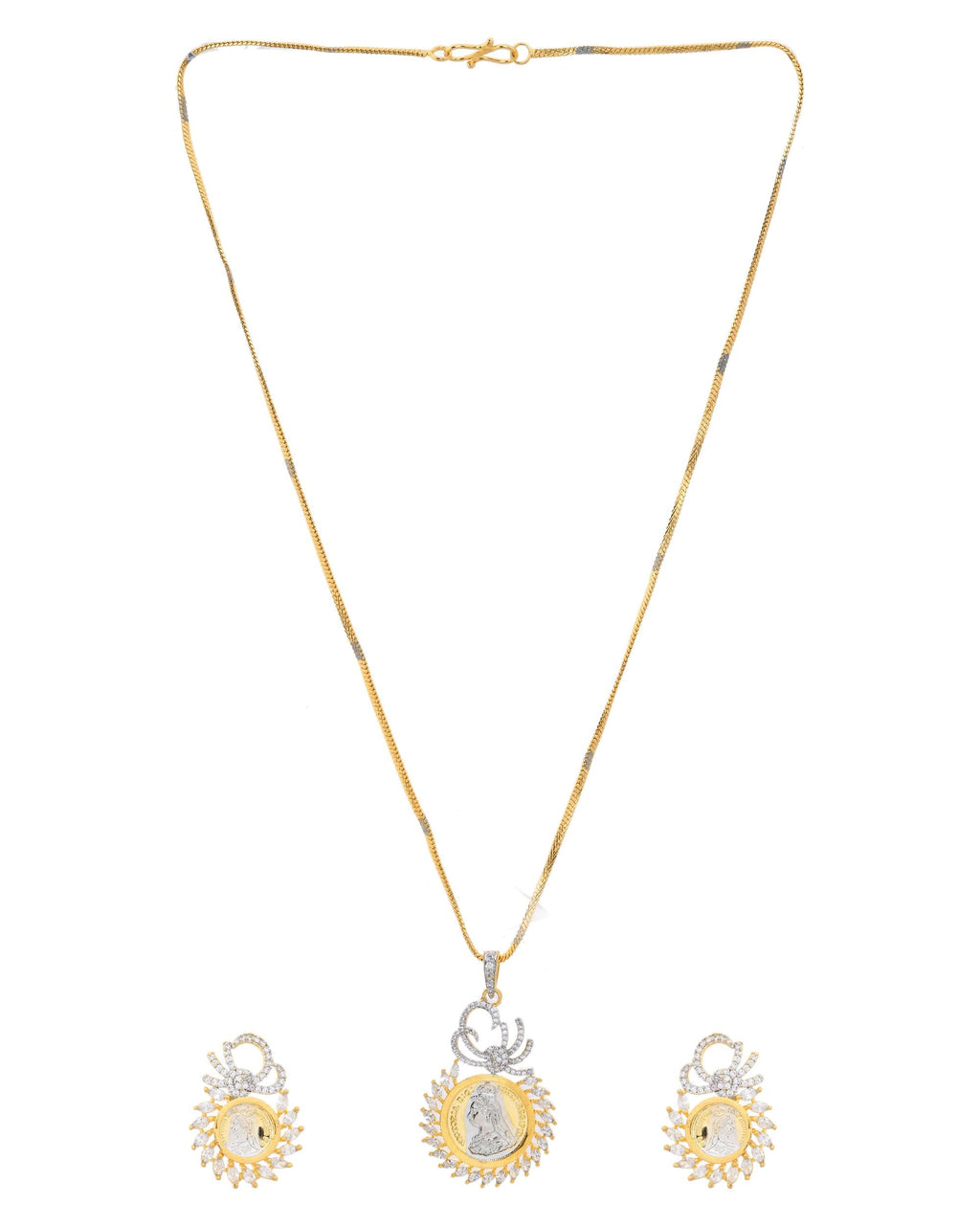 VOJ Dual Toned Ad-Studded Crown Chain Set