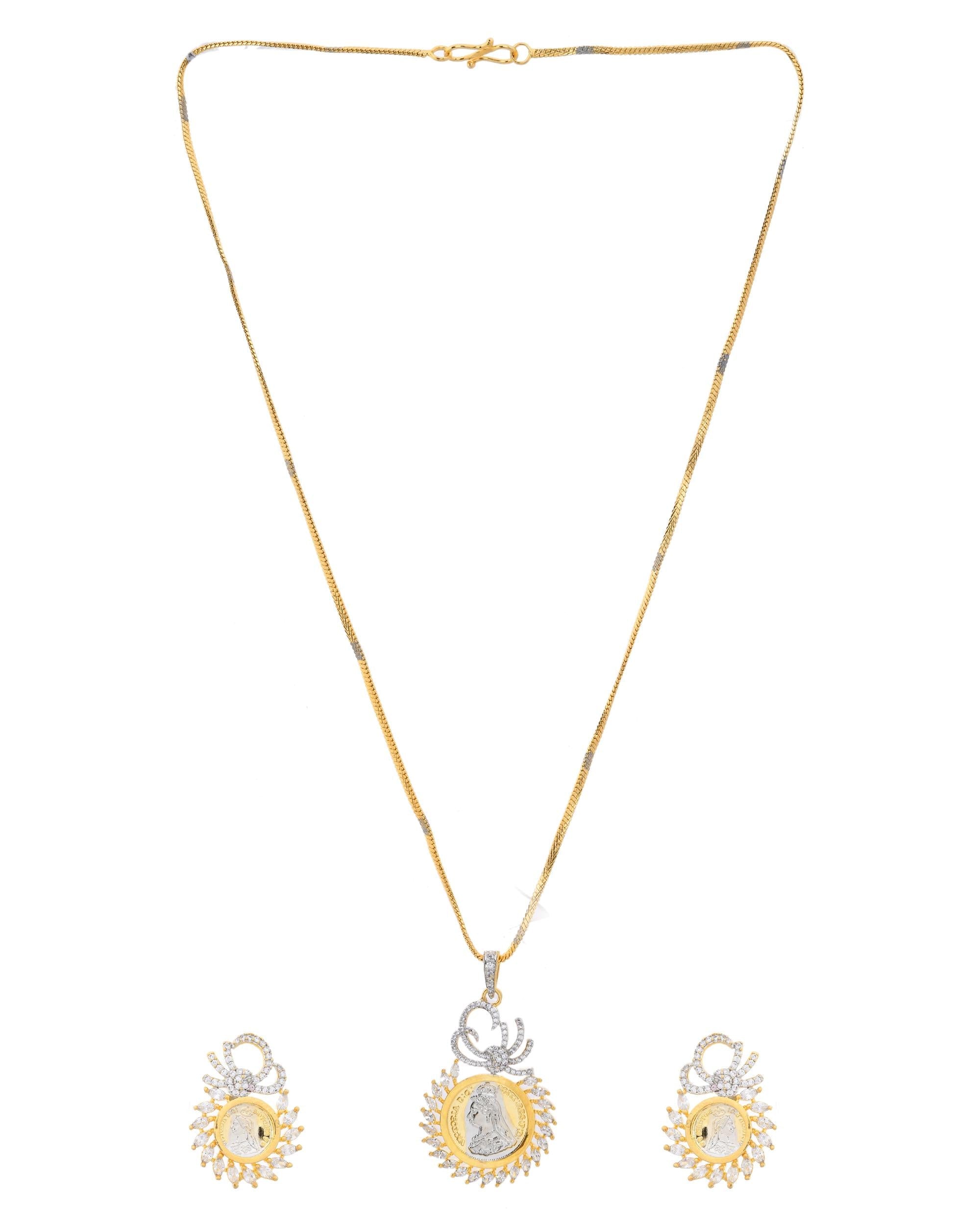 VOJ Dual Toned Ad-Studded Crown Chain Set