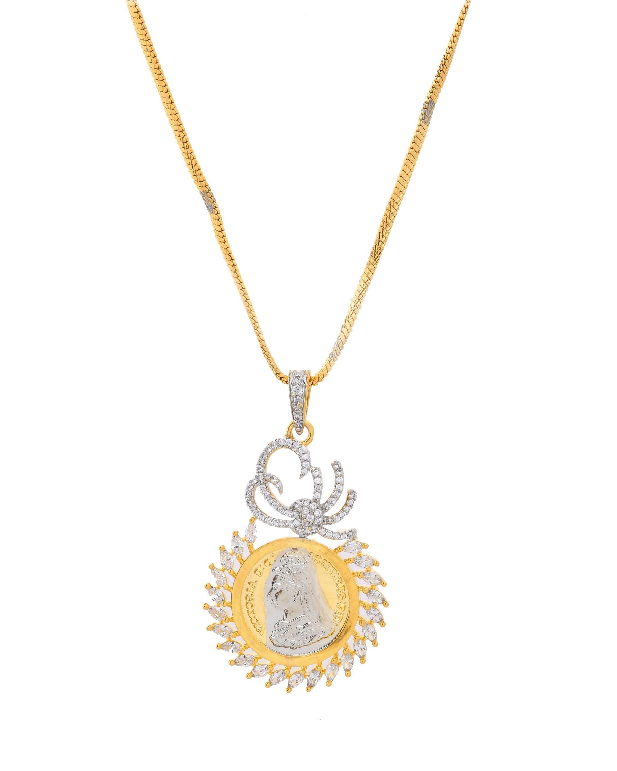 VOJ Dual Toned Ad-Studded Crown Chain Set